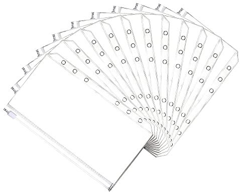 Kliplinc 20 Pcs Cash Envelope 6 Holes Budget Binder Pockets Zipper Folders for A6 Notebook Binder Money Saving Binder Accessories