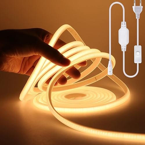 Wisada COB LED Band 1m, 220V 288 LEDs/m Superhell Warmweiss FCOB Neon LED Streifen, Hohe Dichte Flexibler LED Lichtband, Wasserdicht Silikon LED Neonlicht mit Schaltstecker für Architekturbeleuchtung