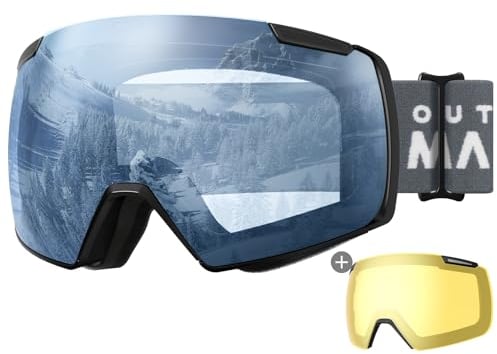 OutdoorMaster Heron Ski Goggles with 2 Lens, Frameless, Magnetic Interchangeable HD Toric Lens, OTG Snowboard Goggles for for Men & Women, 100% UV Protection Snow Goggles