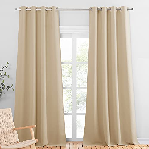 PONY DANCE Extra Lange Gardinen und Vorhänge mit Ösen Thermovorhang gegen Hitze 2er Set H 280 x B 140 cm Übergardinen Wohnzimmer Modern Abdunklungsvorhang, Biscotti Beige