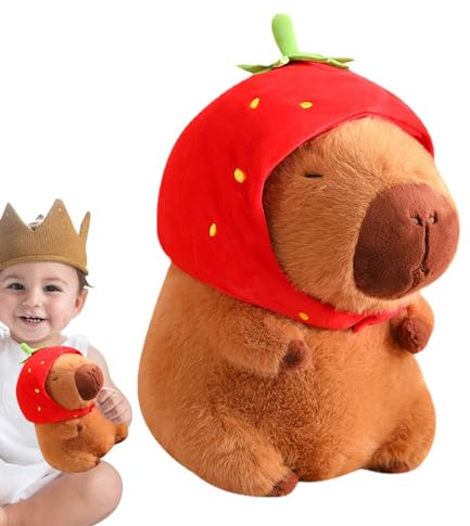 mawma Peluche Carpincho, Carpincho con Sombrero de Fresa, Lindos Animales de Peluche de Capibara, Regalos de muñeca de Almohada de Capibara para niñas y niños