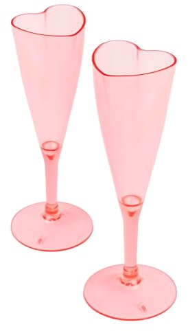 OH YEAH Lot de 2 verres à champagne premium en forme de cœur rose - 120 cc - Décoration de table Saint Valentin - Saint-Valentin - Table pour amoureux - Design unique
