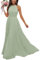 JAEDEN Abendkleid Damen Lang Elegant für Hochzeit Neckholder Brautjungfernkleider Chiffon Festliches Party Kleid Staubiger Salbei 38