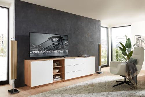 moebel-dich-auf TV-Sideboard KORE 2 Fernsehschrank mit 2 Türen. 3 offene Fächer & 3 Schubkästen 240 cm breit (weiß, Sideboard)