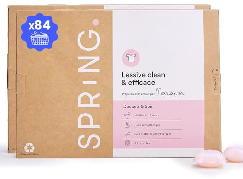SPRiNG - Lessive Fleur Poudrée - x84 Capsules - Fraîcheur Longue Durée - Nettoyage Efficace - Parfum Agréable - Formule Clean - Éco-responsable