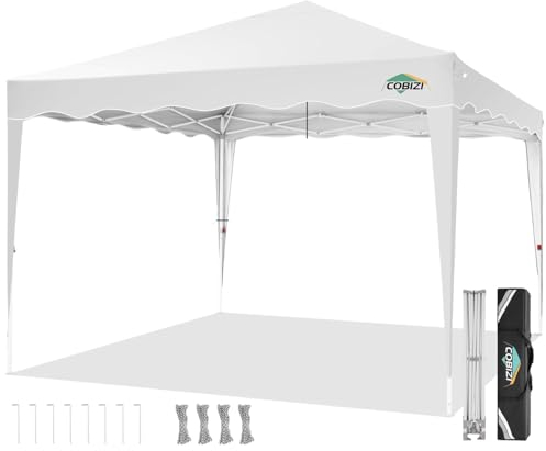 COBIZI Pavillon 3x3, Faltpavillon 3x3 Wasserdicht Stabil, 275 cm Partyzelt UV-Schutz 50+ Pavillion Klappbar 3x3m mit Wellenmuster für Camping Strand Familientreffen(Weiß)