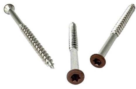 Ceta Painted Head Decking Screw for Composite Decking, 4.2 x 55mm Stainless Steel Colour Coded Screw, 5 Colours, Pack of 50. (Dark Brown (RAL8025))