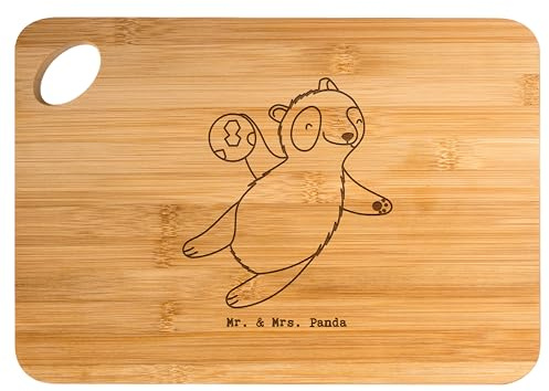 Mr. & Mrs. Panda Bambus - Schneidebrett Panda Handball Spielen - Geschenk, Hobby, Holzbrettchen, Handball Verein, Frühstücksbrett, Hackbrett,