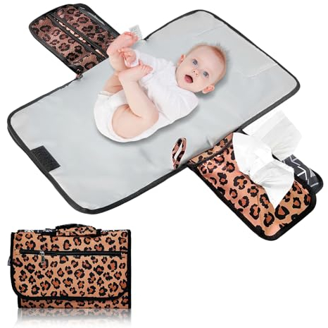 XQMMGO Tragbare Wickelunterlage, Wickelunterlage für unterwegs kompakte Wickelauflage, Kombinierbare abnehmbare Wickeltasche, Babys Wickeln auf Reisen Wickeltisch (Leopardenmuster)