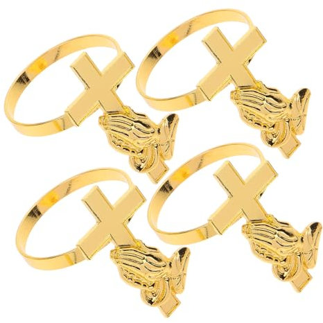 SOLUSTRE 4 Stück Goldene Kreuz-Serviettenringe Religiöse Serviettenhalter Jesus-Heiliges-Kreuz-Serviettenschnalle Für Ostern Feiertage Abendessen Party Hochzeit Dekoration
