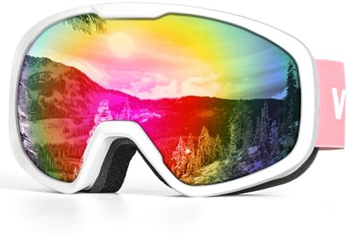 VICTGOAL Maschera da Sci Uomo Donna, Occhiali da Sci Anti-UV Protezione Anti-Nebbia, OTG Progettato Occhiali Lente Sferica per Gli Sport Invernali Neve Sci Snowboard (Rosa)