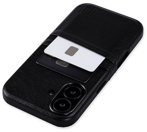 Dockem Card Case for iPhone 16 with Built-in Metal Plate for Magnetic Mounting & Wallet with 2 Holder Slots: M2 Exec Premium Synthetic Leather (Black)