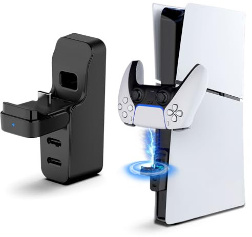 Caricatore per controller PS5 per console PS5 Pro/Slim, Mini Dock di Ricarica per Controller PS5 con 2 Connettori Type-C per PS5 Pro/Slim Disc e Digital Edition