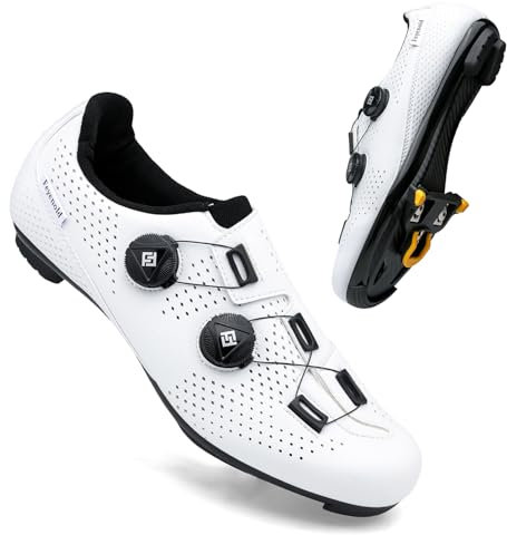 Feyenold Herren Fahrradschuhe Damen Radsport Schuhe Kompatibel mit SPD-SL Pedal & Kompatible Installation SPD/Look KEO Cleats Reitschuhe White 46 EU