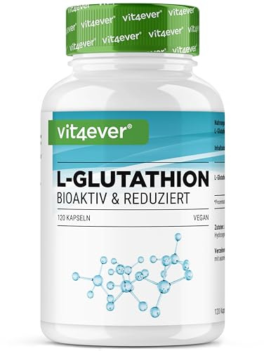 vit4ever L-Glutathion - 120 Gélules avec 500 mg par Gélule | Premium : Glutathion Réduit & Bioactif Issu de la Fermentation - Haute dose - Vegan