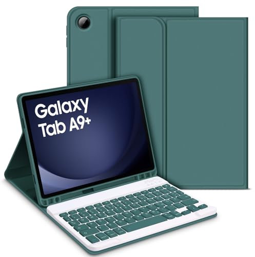 Bettdow für Samsung Galaxy Tab A9+/A9 Plus 2023 Tastatur Hülle, Deutsch QWERTZ Layout Abnehmbarer Tastaturmit Hülle für Galaxy Tab A9+ 11 Zoll SM-X210/X215/X216, Dunkelgrün