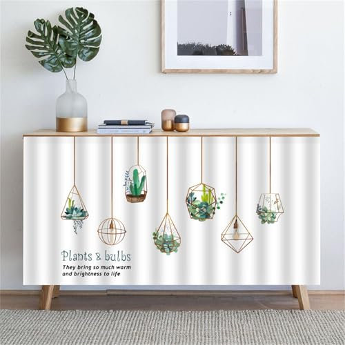 Odot Schrank Vorhang mit Klettband Küche, Grün Pflanze Muster Schrankvorhänge Küche Staubdichter Schrank Vorhang Selbstklebend Privatsphäre Schrankgardine (Topfpflanze,70x90cm)