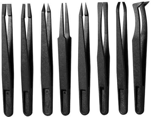 Plastik Pinzetten zum Erstellen von Präzision 8 St. Home Antistatic Craft Pinzetten Set Fly Trap Fütterung Zunge Pinzetten für Flytraps Pitcher Plants Reptile Fütterung - Schwarz