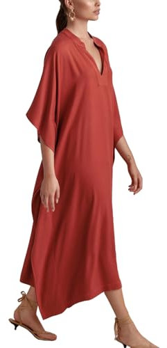 YouKD, Maxi abito lungo da donna bohémien in stile caftano, taglia unica, adatto come copricostume, vestaglia e per abbigliamento da casa, E Red, Taglia unica