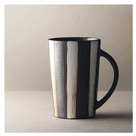Mug Kaffeetassen, Kaffeetasse mit großem Fassungsvermögen und großem Henkel, Keramiktasse für Kaffee, Tee, Kakao und Glühgetränke, Retro-Tassen mit weiß-braunen Streifen