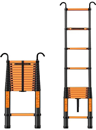 Telescopic Folding Extension Ladder, Heavy Duty Aluminium with Hooks for Convenient, Safe, and Sturdy Use in RV and Loft