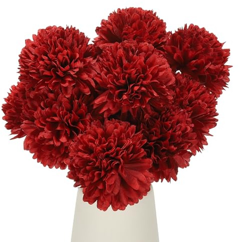 sourcing map 12 Pcs Artificial Chrysanthemums Fake Flowers, Faux Silk Artificial Flowers for Outdoors Indoor Wedding Table Centerpiece Home Decor, Red