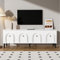 Oxtao Mobile TV con 4 ante, 160 cm, con gambe nere, moderno per soggiorno e area di intrattenimento, elegante mobile TV (bianco (160 x 38 x 55,5 cm)
