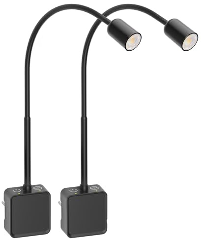 PRINCEWAY LED Strahler Wandleuchte Innen mit Stecker für Steckdose, 2er Pack Steckdosenleuchten Dimmbar LED Schwarz, Zwei Berührungsschalter, 3er Beleuchtungsfarb Modi, 50° Lichtwinkel
