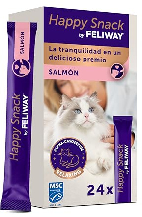 Happy Snack by FELIWAY Salmon - Delicious Calming Creamy Cat Treats, 24 snack sticks - Helps cats feel calmer and promotes bonding