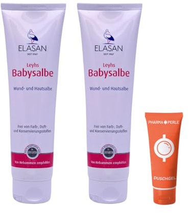 ELASAN Leyhs Babysalbe 2x 150 ml I Pflegende Hautsalbe für empfindliche Babyhaut im Windelbereich I Ohne Zink & Duftstoffe I Milde Pflegeformel mit Tonerde I Spar-Set plus Pharma Perle give-away