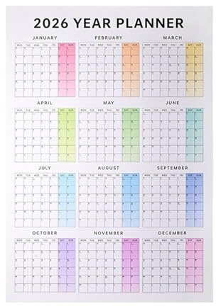Calendario anual de pared 2026, calendario de pared anual 2026, 29.5 x 20.8 pulgadas (abierto), papel vertical de año completo, planificador mensual familiar para organización y planificación