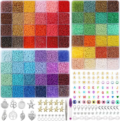 DTYDECLE 25000 Stück Perlen für Armbänder, 72 Bunte Rocailles Armbänder Mini Perlen Set zum Auffädeln für Schmuckherstellung DIY Halsketten Handwerk