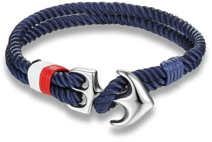 GLDFW Bracelet ancre homme double brin nautique surfeur étanche corde bracelet femme noir acier inoxydable boucle sport