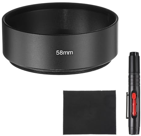 PATIKIL Lens Hood Shade, 58mm Mid-focus Mount Standard Screw-in Metal Camera Cap Shade with Cleaning Cloth and Cleaning Pen, Black