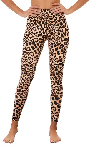 FlexVie Leggings Damen Schwarz Blickdicht - High Waist Leggins Damen für Sport Yoga Alltag, Weiche Damen Leggings Weiß & Bunt, Shape Leggings Damen Leopardenmuster S M