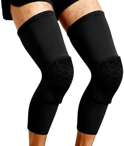 Hnonoxy 1 Paia Ginocchiere Basket, Ginocchiera a Compressione per Pallacanestro Calcio, Ginocchiere Anticollisione a Nido d'Ape, Morbido Ginocchiera Sportiva Portiere per Giovani Adulto (Nero, XL)
