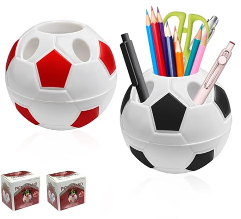 LILIXI 2 Stück Stiftebecher Fussball, Stiftehalter im Fußball-Stil mit 5 Löchern, Stifteköcher für Büro Zuhause Schule, Tisch Organizeraus Kunststoff (Stil2)