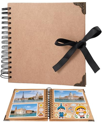 20.5×20.5 cm Fotoalbum zum Selbstgestalten 40 Seiten Fotobuch zum Einkleben | Scrapbook-album mit Braunen Seiten, Fotoalbum Spiralbindung, Scrapbooking Album, für Geburtstag Hochzeit Weihnachten