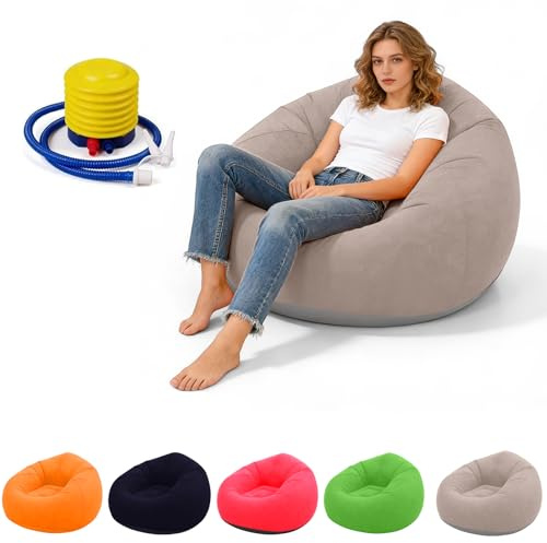 Jinfanshurich Aufblasbarer Sitzsack, Aufblasbares Sofa mit Fußpumpe, Aufblasbarer Outdoor|Indoor-Sessel, Sitzsack Bean Bag Lounge für Wohnzimmer, Schlafzimmer & Camping (Braun)