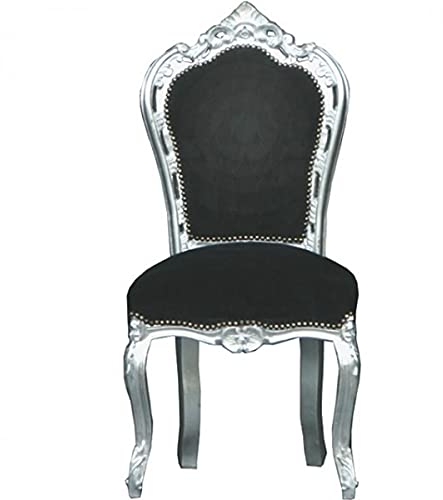Casa Padrino Barock Esszimmer Stuhl Schwarz/Silber - Möbel Antik Stil