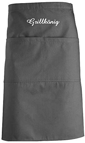 Schnoschi hochwertig bestickte Grillschürze in Dunkelgrau, Schürze mit Grillkönig gestickt