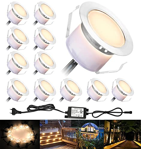 20er Set Led Bodeneinbauleuchten Terrassenbeleuchtung Aussen DC12V 1W Ø45mm IP67 Wasserdicht LED Terrassen Einbaustrahler Bodenstrahler Terrasse Bodeneinbaustrahler Einbauspots Warmes Weiß