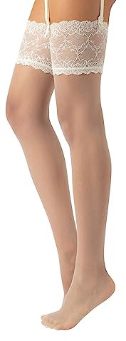 CALZITALY Bas Voile Porte Jarretelles Bas Mariage Porte-Jarretelles Made in Italy (FR/ES, Alpha/lettres, S, Taille normale, Taille normale, Ivoire)