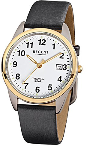 REGENT Herren-Armbanduhr schwarz Analog F-687 Leder-Armband URF687 Analoguhr