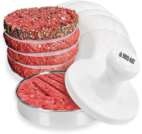 BBQ-Aid Porzellan-Burgerpresse, 12.7 cm, runder Burger-Smasher zum Grillen, gleichmäßig gekocht, leckere gefüllte Burger, Grillpresse, Kochen, Edelstahl-Former für Fleisch