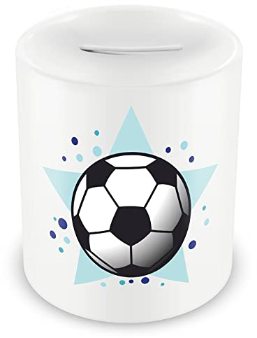 Samunshi® Kinder Spardose mit dem Motiv Fussball - Jungen und Mädchen Sparschwein Sparbüchse weiß