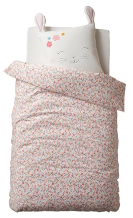 VERTBAUDET Kinder Bettwäsche-Set „Blumenhase“ Oeko-Tex wollweiß/rosa 140X200 50X75