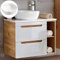 Lomadox Meuble de salle de bain Meuble sous vasque 80 cm Blanc brillant Chêne Wotan Softclose Tiroirs 40 cm Lavabo en céramique