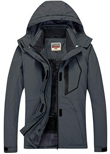 WULFUL Damen Wasserdichte Skijacke Berg Winddicht Wintermantel mit abnehmbarer Kapuze, grau dunkel, XL
