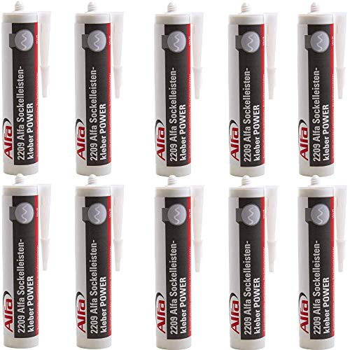 Alfa Sockelleistenkleber POWER 10 x 310 ml Montagekleber zur Befestigung von Sockelleisten - starkklebend schnellhaftend schnelltrocknend - Klebkraft 350 kg/m²